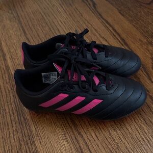 Adidas Kids Black and Pink Soccer Cleats, Size 13.5